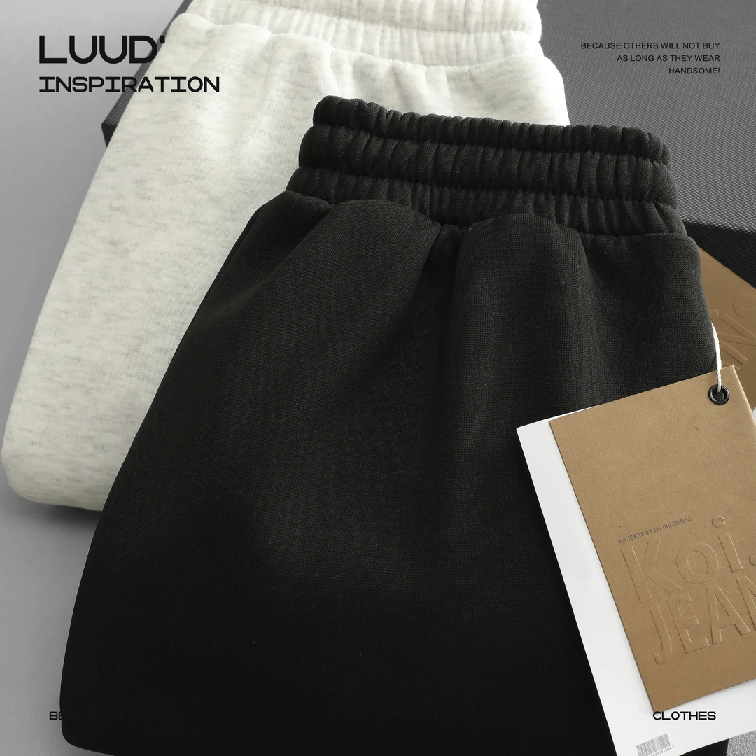 冬季新款内里加绒裤子男保暖运动风直筒卫裤松紧腰抽绳束脚长裤