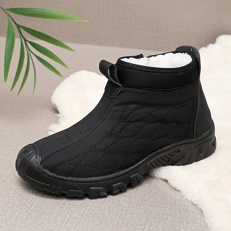皮毛一体防水2024冬季新加绒橡胶底拉链中老年棉鞋男爸爸鞋雪地靴