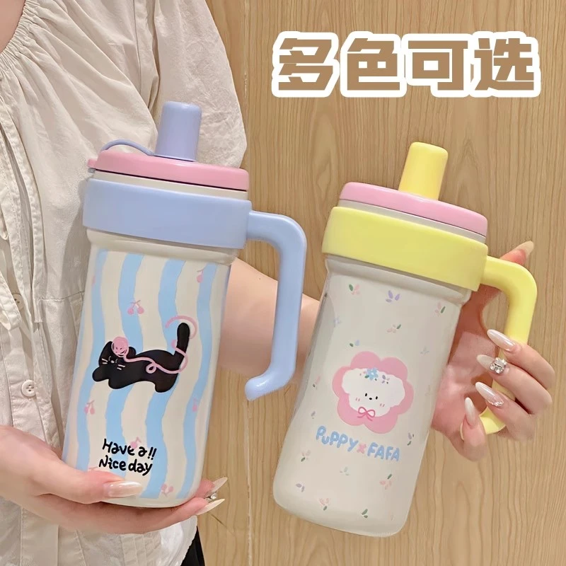 黑猫冰霸杯保温杯女士高颜值不锈钢内胆吸管冰霸杯大容量大肚杯