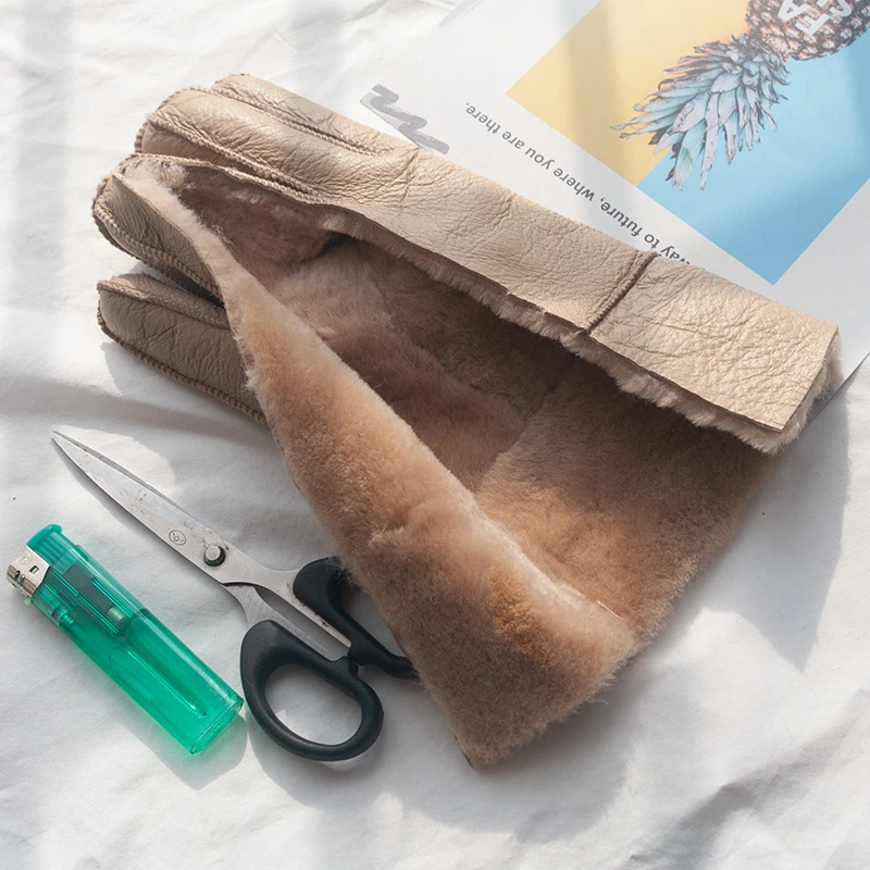 皮毛一体加厚手套手套男女骑行冬季保暖手套