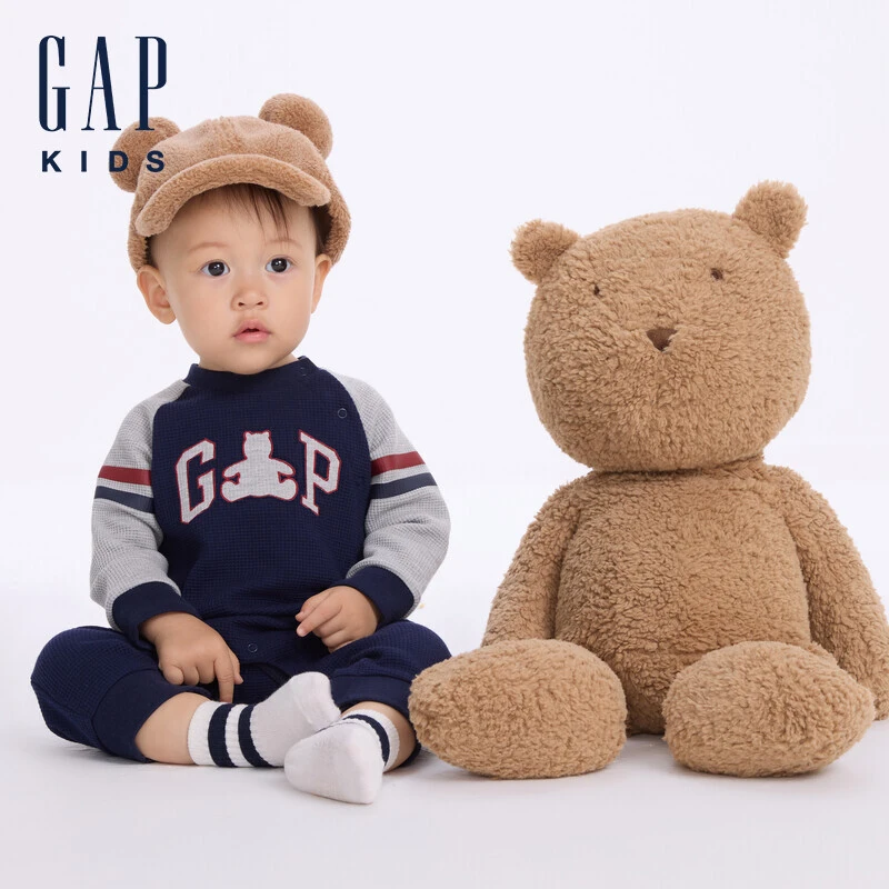 Gap婴儿2024春夏新款华夫格插肩长袖撞色连体衣商场同款644652