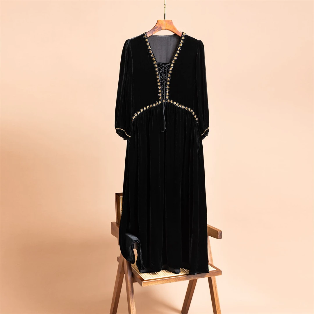 【沐北服饰】满分桑蚕丝连衣裙YG-1229国风修身显瘦(裙长123cm左右)