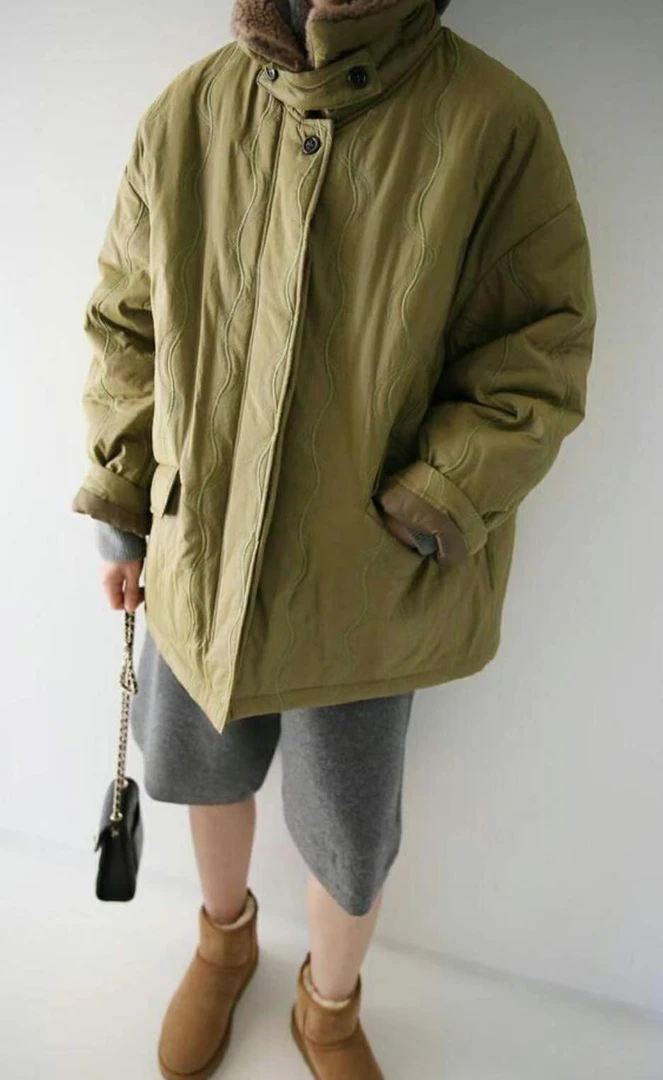 东大门宽松休闲立领棉服中长款外套百搭韩版秋冬新款（支持24小时）
