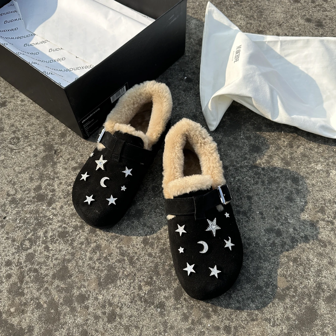 时尚加绒保暖包头半拖鞋小众百搭增高水钻宝石网红外穿厚底女鞋