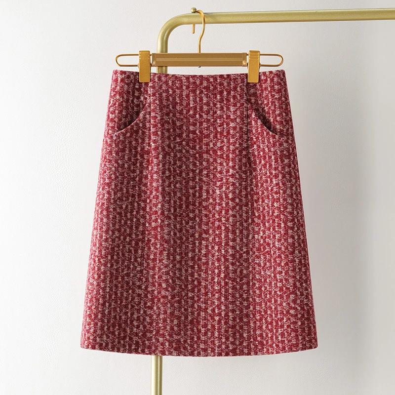 小香风半身裙配毛衣的半裙2024新款高腰显瘦中长款a字裙气质裙子