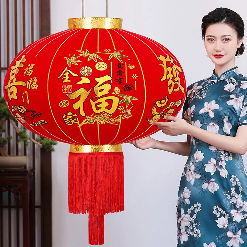 工厂植绒大红户外长杆灯笼大门口挂饰过年春节新年喜庆装饰品多种