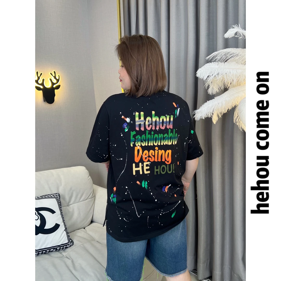 91385 和后品牌 夏季泼墨设计百搭显瘦街头潮流时尚美式休闲女T恤