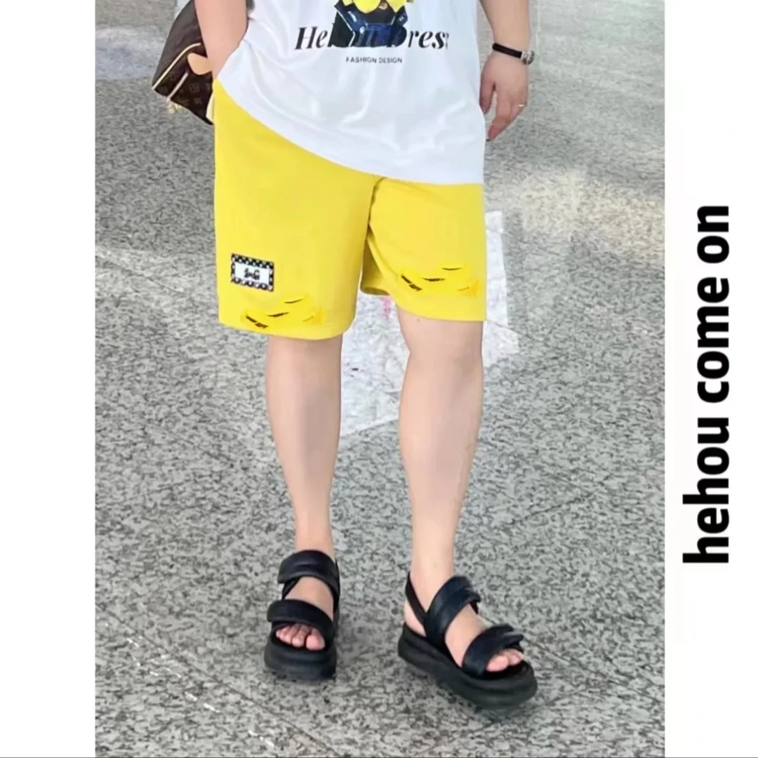 91281 和后新款 夏季宽松红色简约百搭时尚抽绳舒适运动五分短裤