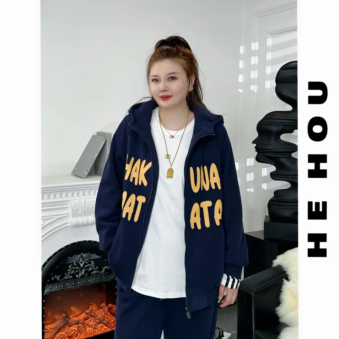 52184-1 和后大码 秋冬运动休闲春季连帽宽松韩版百搭卫衣外套