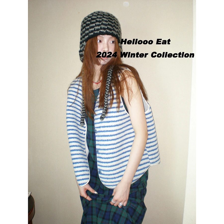 HelloooEat 蓝白条纹马甲背心EM2075