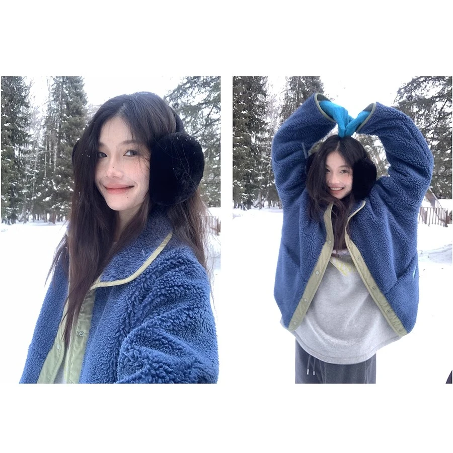 【清仓】HelloooEat 【反季】两面穿撞色翻领外套EM0173