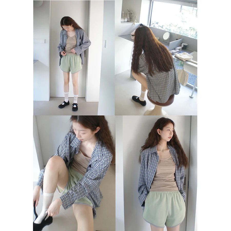 Hellooo Eat 韩版宽松格纹衬衫EM0627