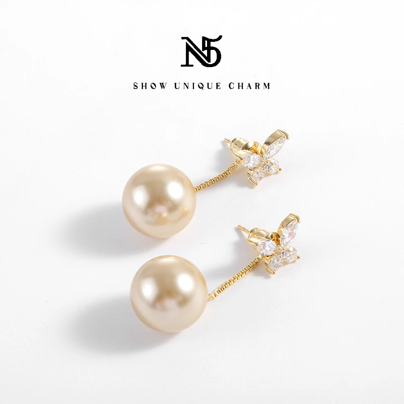 美拉德14mm奶油金蝴蝶风在吹灵动设计款耳环【春日花花】