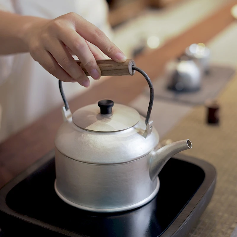 银壶足银999烧水壶煮茶壶纯手工一张打中式银器茶具家用茶道 平湖