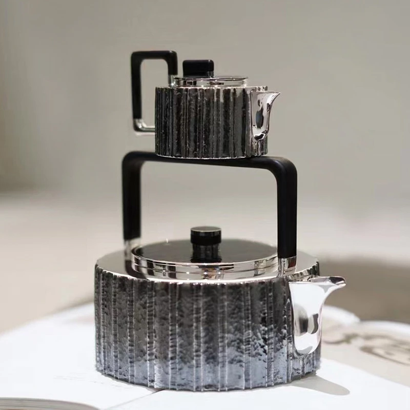 故式足银999煮茶壶日式家用纯手工一张打设计款烧水壶 鸿蒙极光