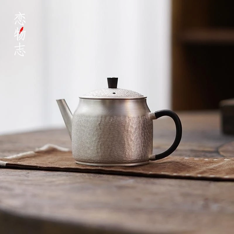足银999纯手工一张打锤纹小容量泡茶壶口大好投茶清洗茶具 流苏