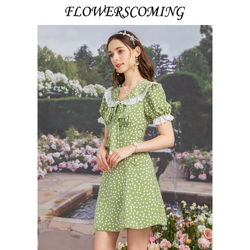 花儿开了夏季2022甜美碎花裙复古高腰修身显瘦泡泡袖公主风连衣裙