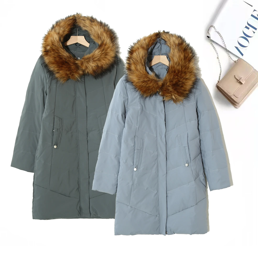 御寒保暖中长款毛领连帽休闲百搭韩版长款棉服女士冬季Y-1C962