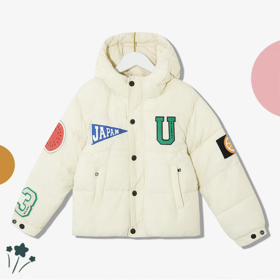 中大童清新时尚保暖防风连帽设计感潮服百搭休闲简约棉服P-2G171