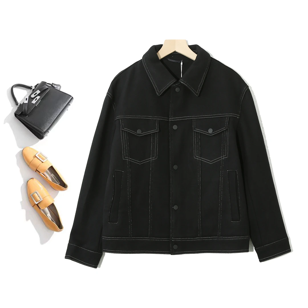 男女同款高级设计师风韩版百搭商务休闲翻领保暖厚外套Y-1C681