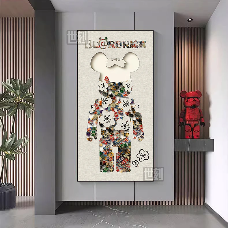 潮牌玄关画【暴力熊】潮牌熊 现代客厅画沙发背景画卧室画晶瓷画