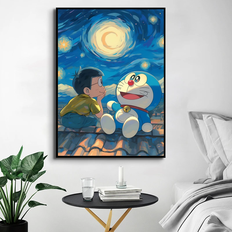 哆啦A梦儿童房装饰画卡通动漫卧室床头挂画叮噹猫客厅背景墙壁画