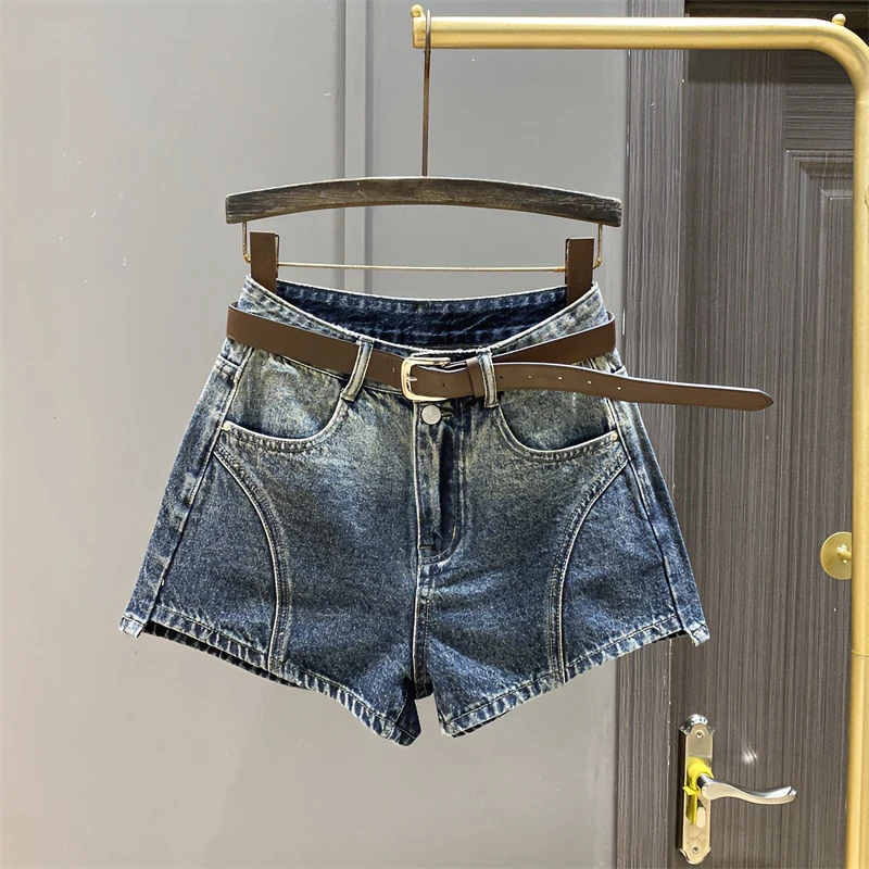 欧货2025夏季新款时尚渐变色复古高腰牛仔短裤女显瘦a字阔腿热裤