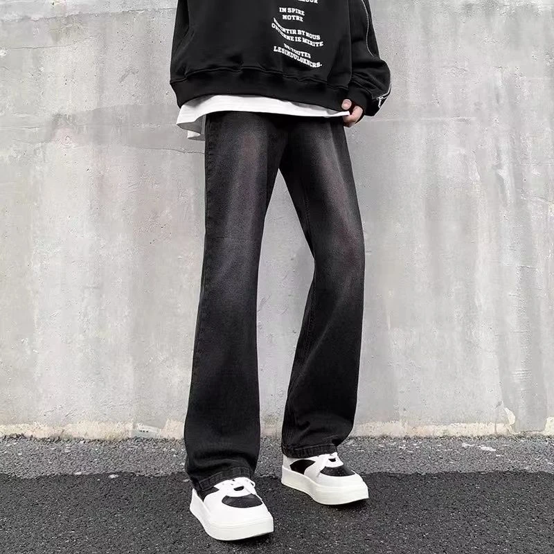 百搭渐变微喇牛仔裤春秋美式高街cleanfit新款直筒痞帅显瘦阔腿裤