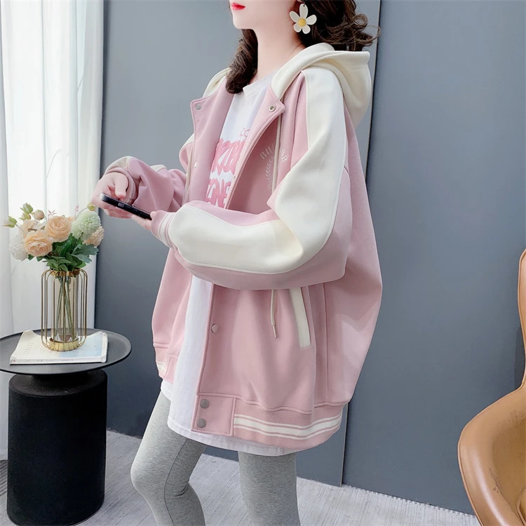 春秋薄款连帽开衫棒球服卫衣女2025新款宽松设计感小个子外套上衣