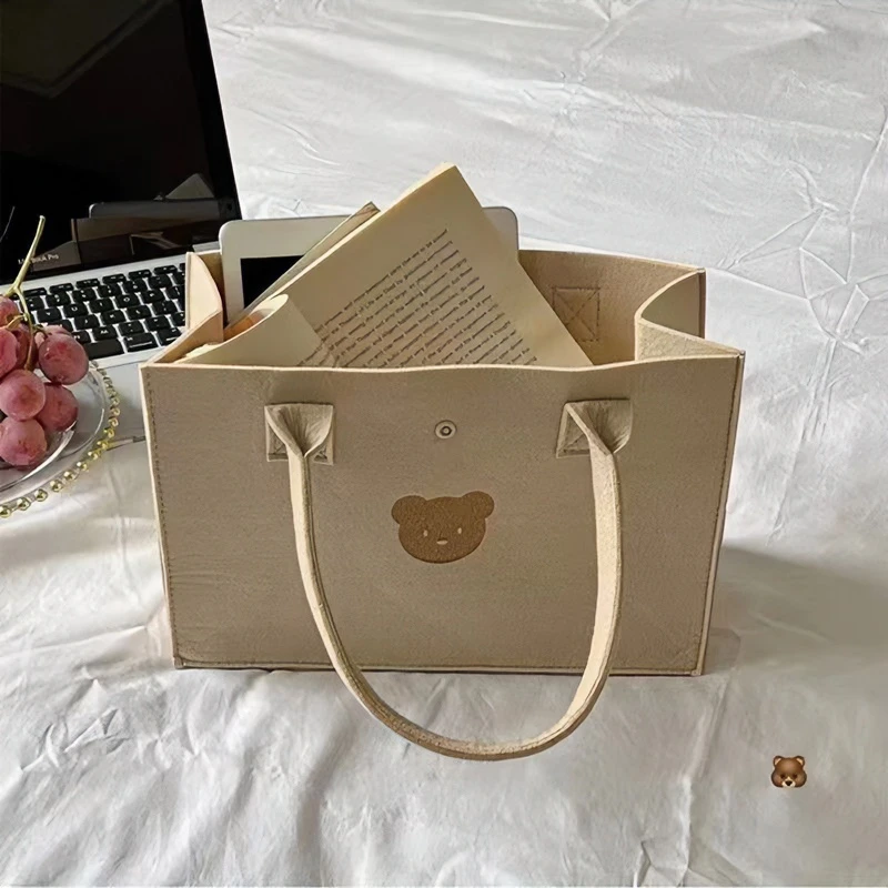 网红ins卡通收纳包创意小熊手提袋多用途购物大容量便携包毛毡包