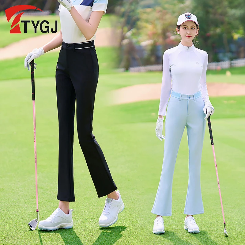 TTYGJ高尔夫裤子春夏运动球裤修身显瘦喇叭裤长裤子蓝黑白色