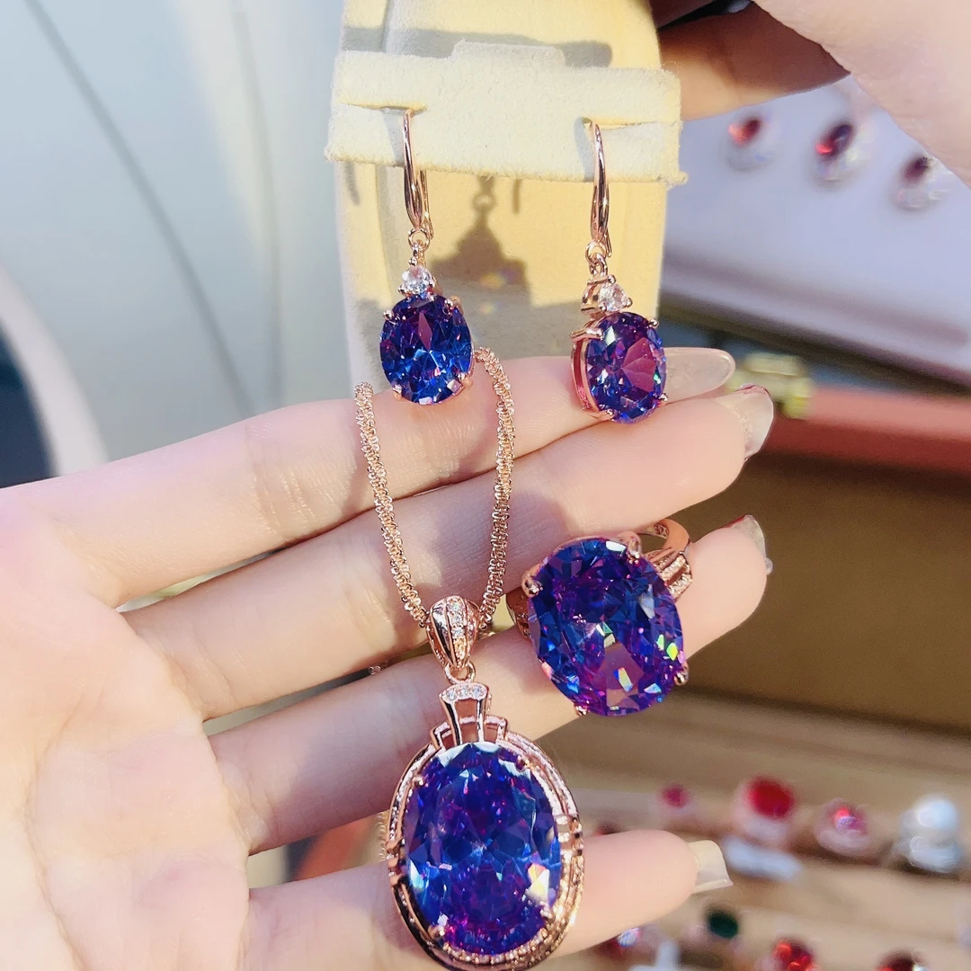 铜合金合成锆石戒指 【3件套大吉大利】紫色套装 意大利工艺67