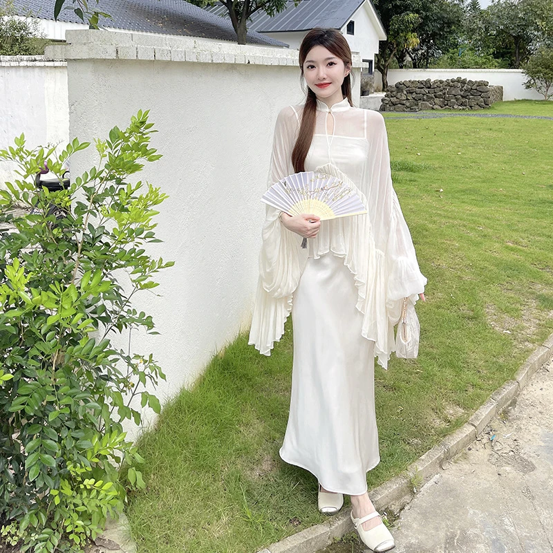 如意 【富贵闲女】立领人丝新中式衬衫女夏设计感大摆仙气上衣