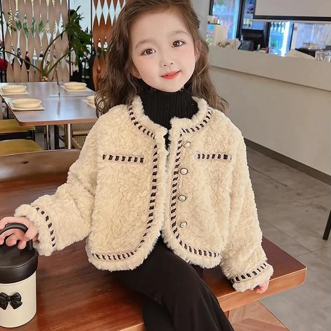 【清仓处理】女童外套秋冬款儿童秋装小香风毛毛衣洋气女宝宝羊羔