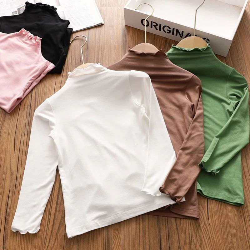 女童莫代尔棉打底衫宝宝春夏纯色中高领薄款百搭T恤儿童春秋上衣