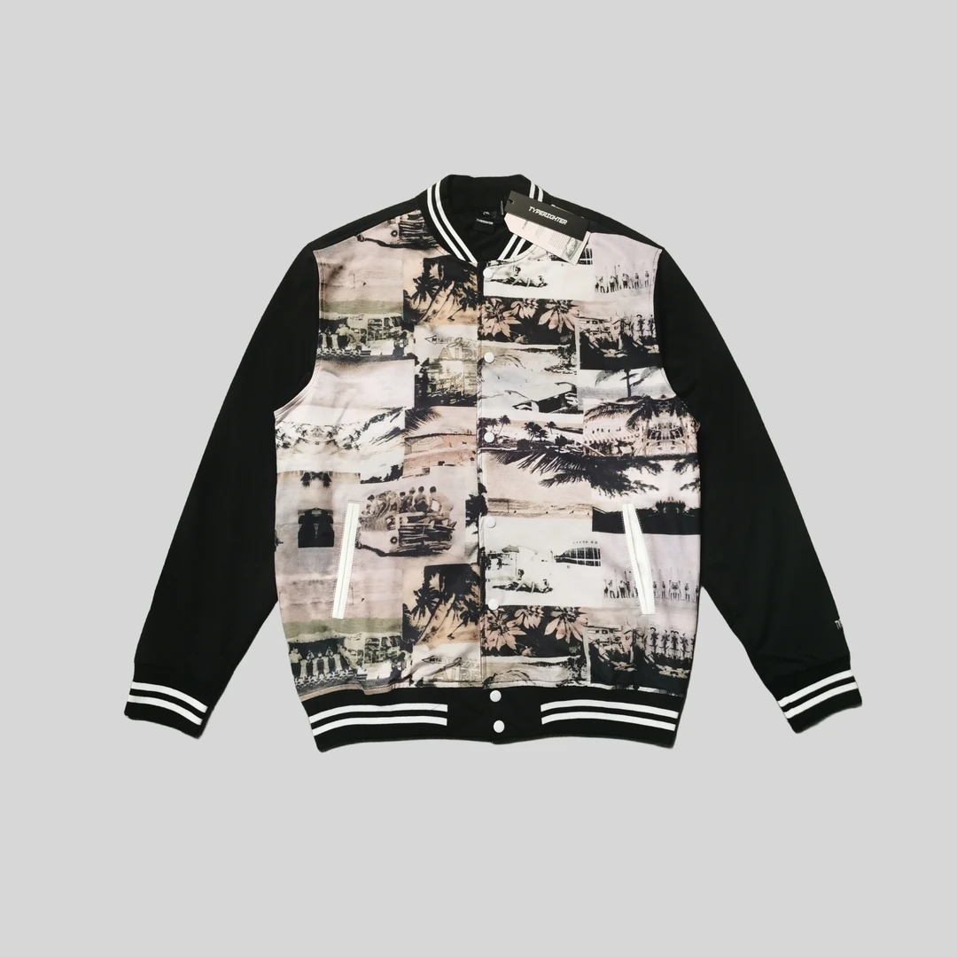 复古设计款秋季时尚潮流满印印花宽松休闲棒球服外套夹克