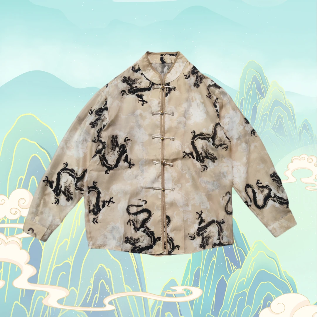 国风国潮龙袍薄款休闲夏季凉爽长袖衬衫衬衣