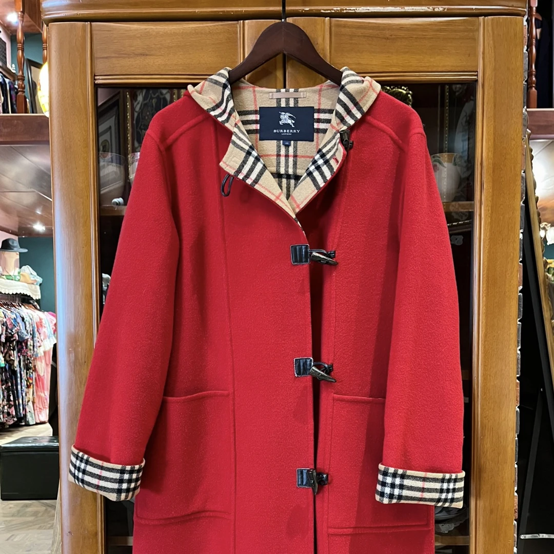 Burberry/博柏利/红色内里拼接格纹羊绒大衣 7码 99新 GM001706