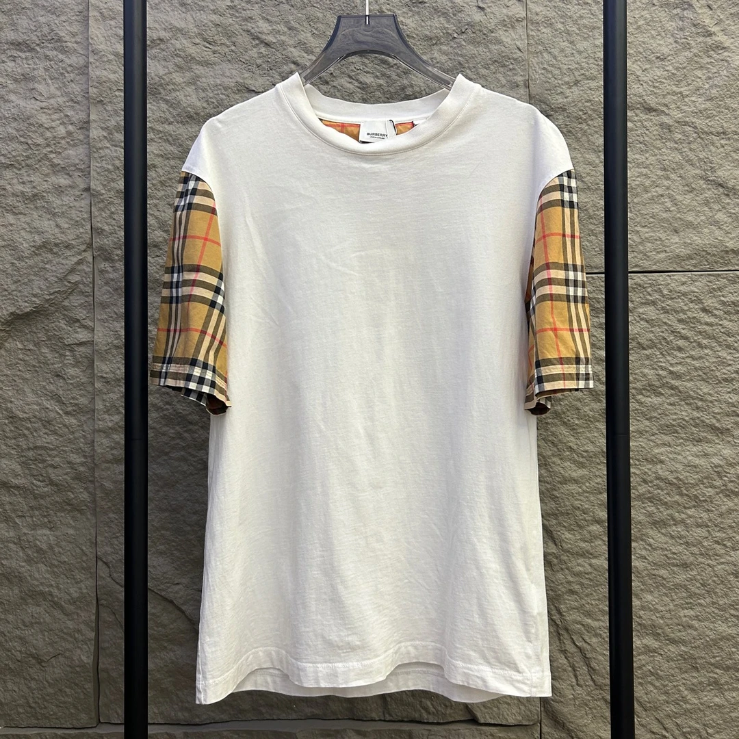 Burberry/博柏利/白色拼格纹短袖 XS码 99新 GM000767