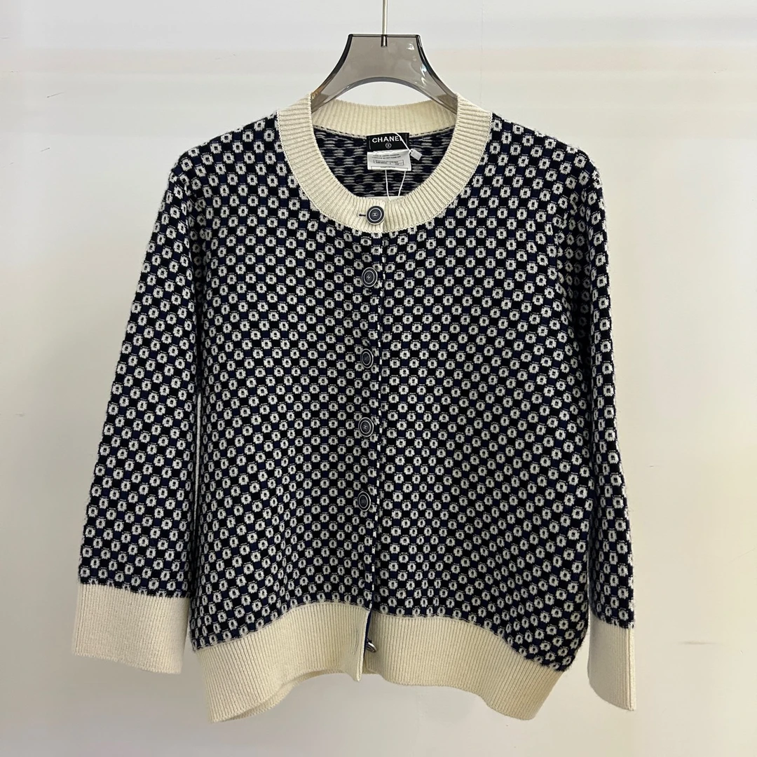 Chanel/香奈儿/墨蓝色山羊绒针织开衫毛衣 42码 99新 GM0001005
