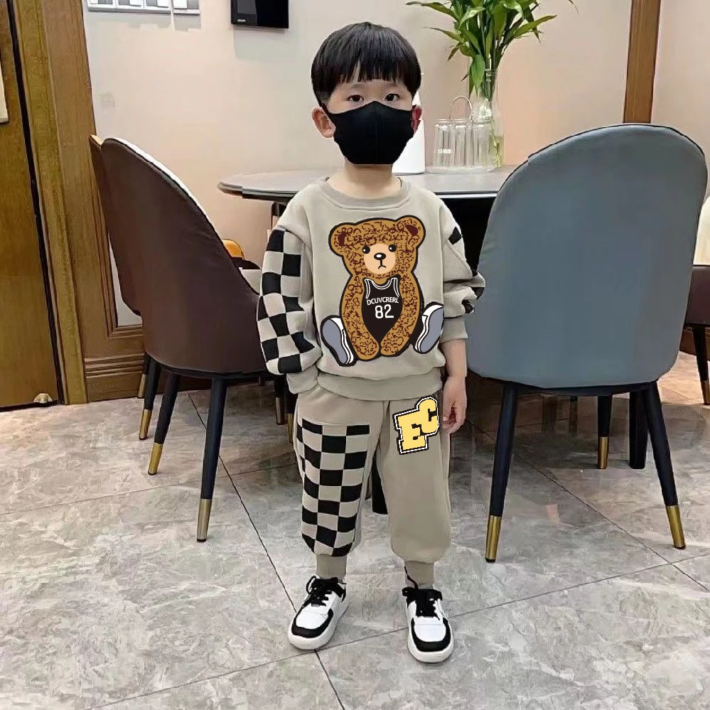 男童小熊春秋洋气卫衣童装套装宝宝帅气运动男童炸街休闲两件套