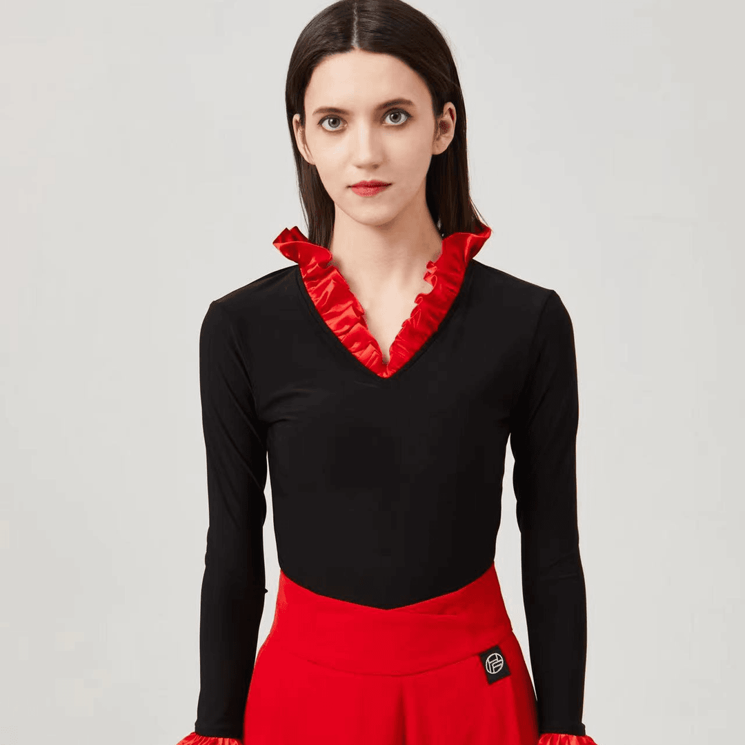 【HF品牌】Y15木耳边摩登舞上装