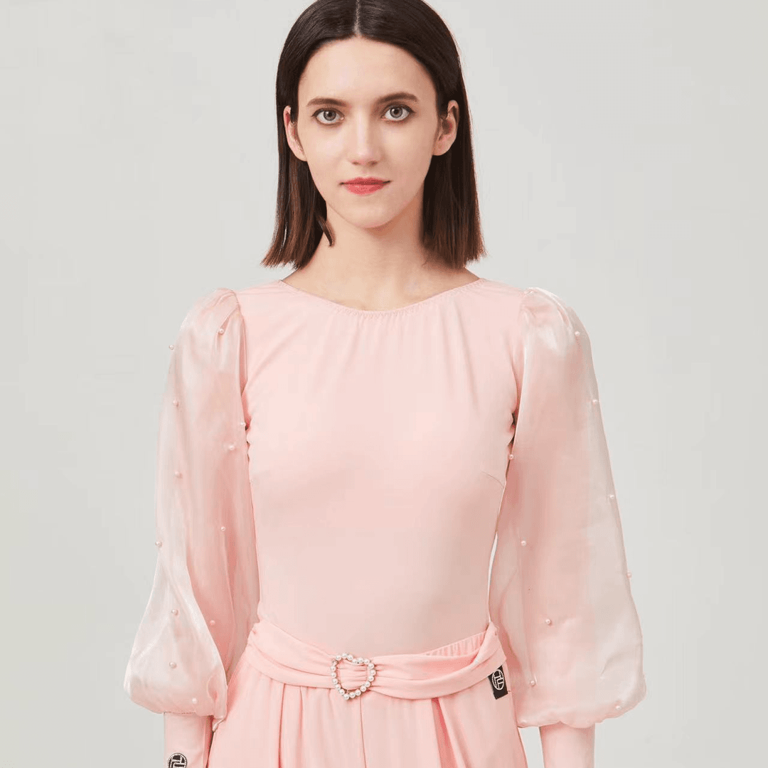 【HF品牌】Y53珍珠流沙泡泡袖摩登舞连体衣