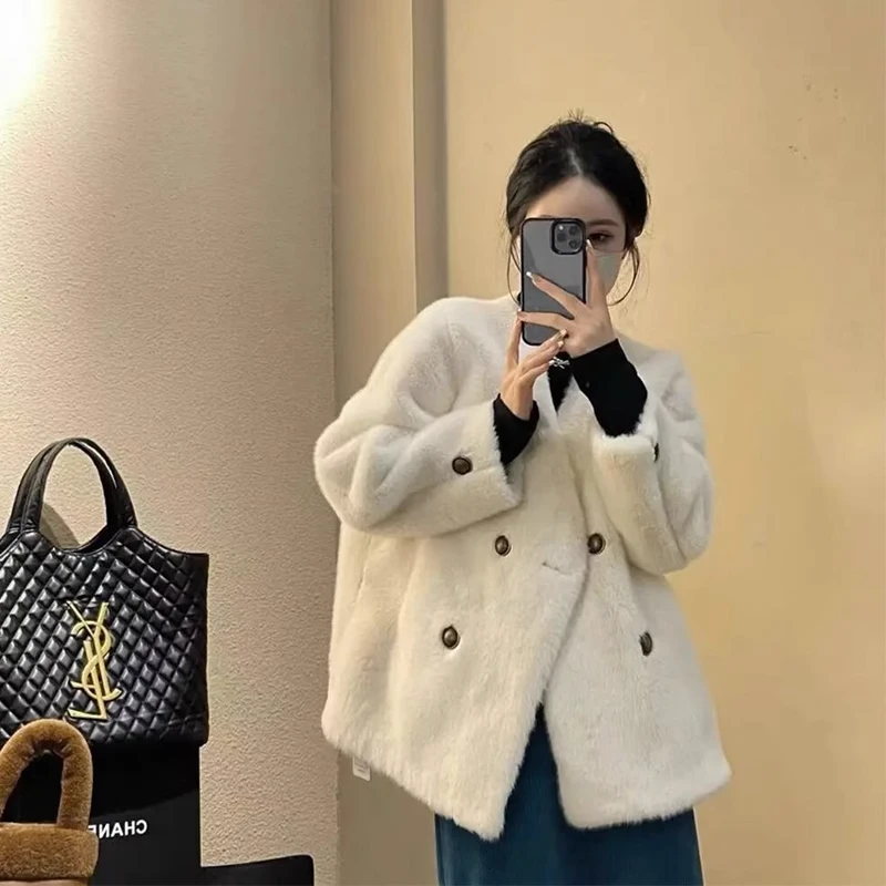 小香风外套2024冬季新款皮毛一体女外套冬款加厚时尚休闲毛毛外套