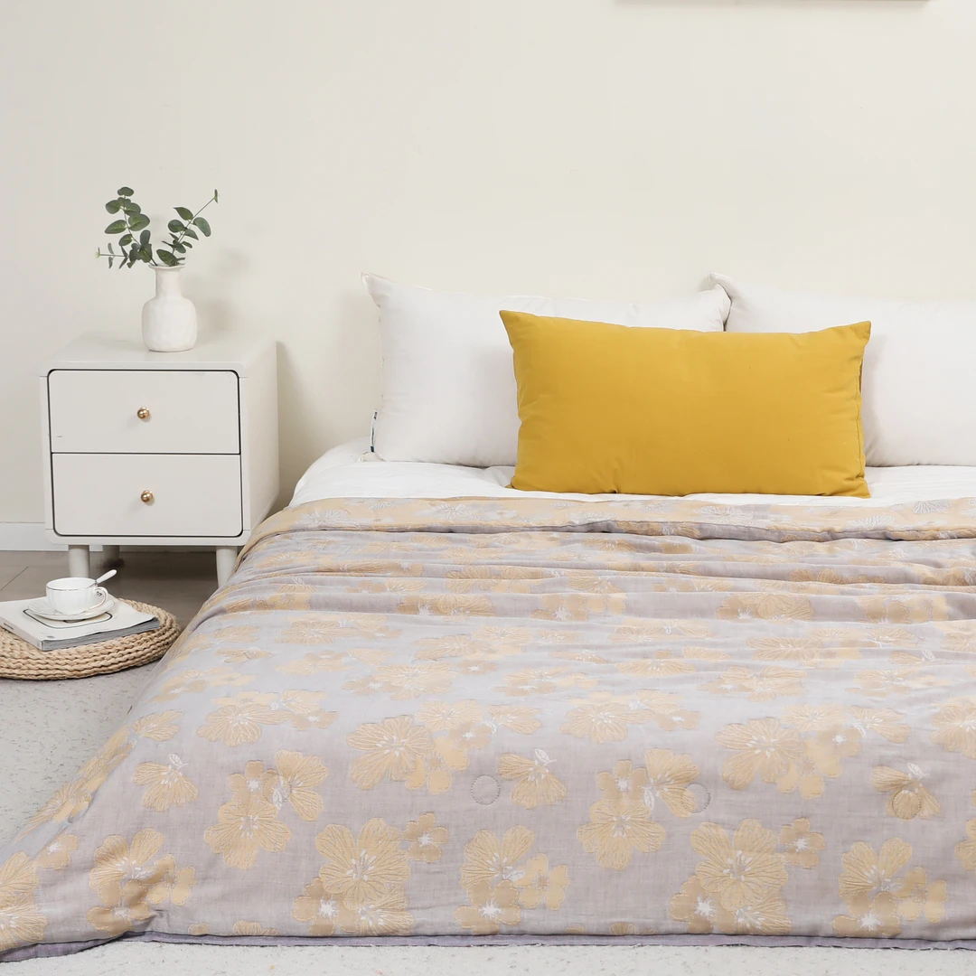 【花开夕颜】200*230cm全棉高定贡缎提花双层纱酥绒棉冬被约2.6kg