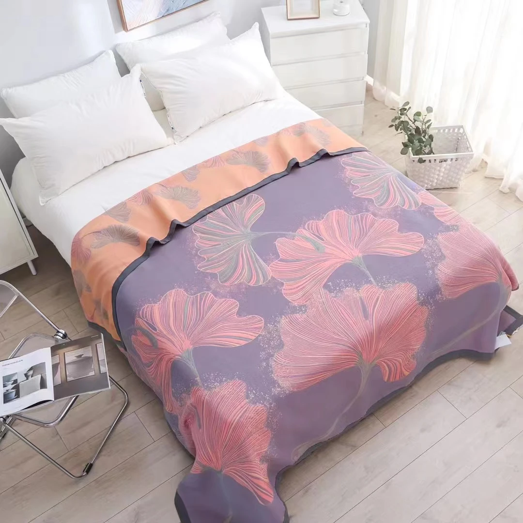 【花如朝紫】200*230cm高端亲肤舒适纱布盖毯四季可用