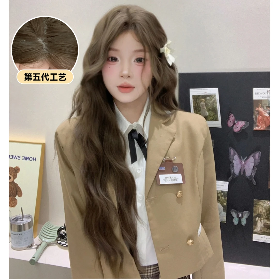 束朵假发女手钩前蕾丝中分长卷发均码lolita修脸网红jk全头套