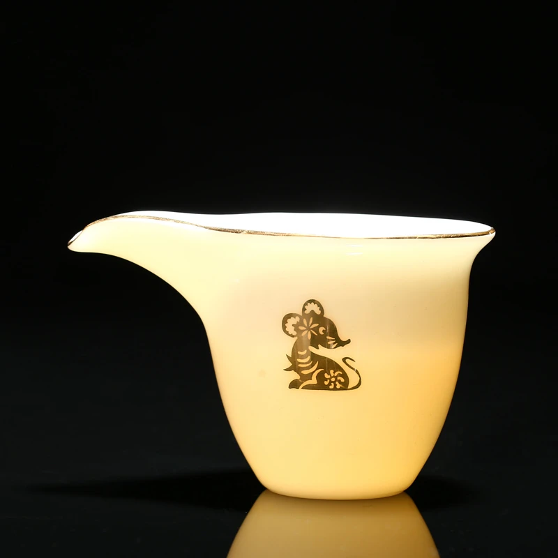 羊脂玉公道杯高档创意十二生肖陶瓷茶海描金功夫茶具匀茶分茶杯