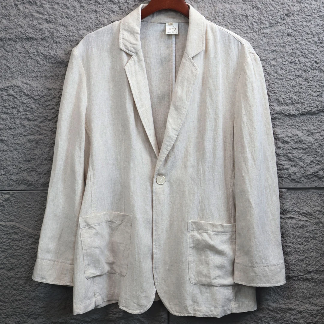 秋季上新休闲西服高端男士休闲外套西装高定纯亚麻透气轻奢