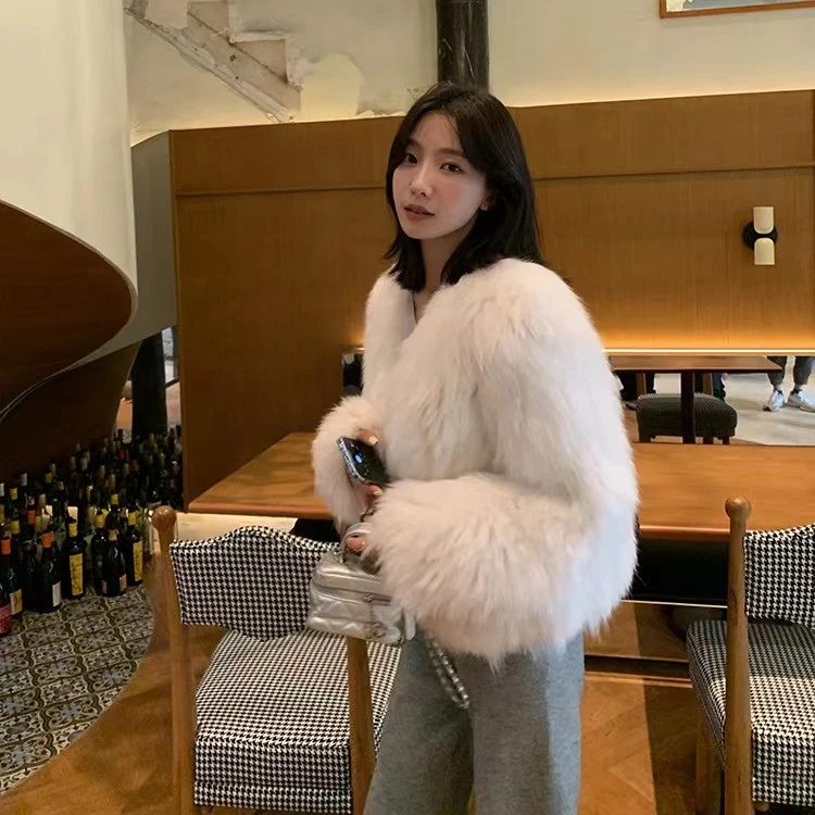 2023冬季新款韩版狐狸毛双面编织时尚外套女短款毛毛小个子年轻款